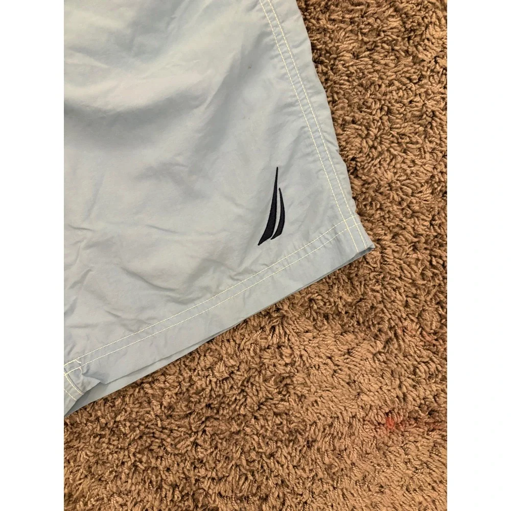 Nautica Mens Light Blue Swim Trunks Mesh Lined Board Shorts Drawstring Waist
